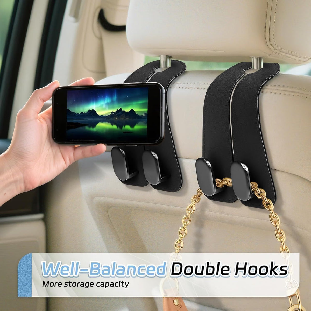 Car Seat Back Double Hook | Car Bag & Storage Organizer