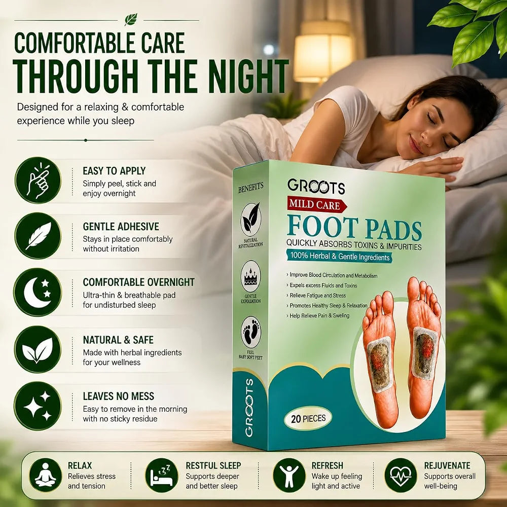 GROOTS Premium Foot pads, Foot Patches Stress Relief Patch Solution, Toxin Remover cleansing , Pain Relief ,Weight Loss Sleep Patch for Detoxification, For Men & Women  