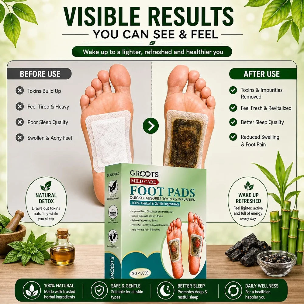 GROOTS Premium Foot pads, Foot Patches Stress Relief Patch Solution, Toxin Remover cleansing , Pain Relief ,Weight Loss Sleep Patch for Detoxification, For Men & Women  
