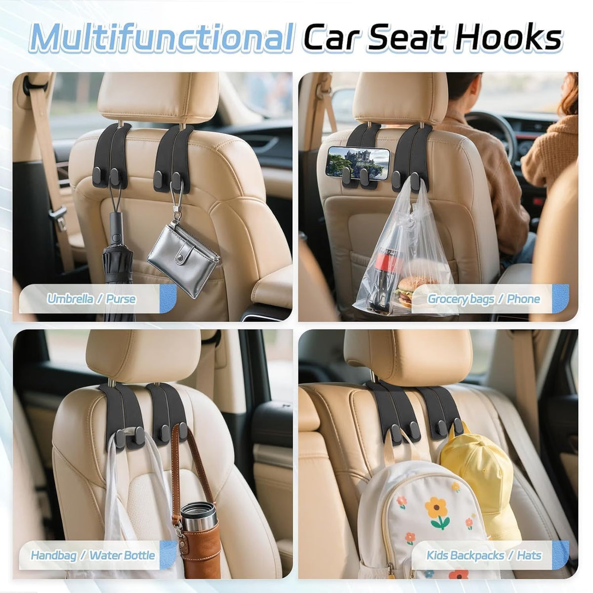 Car Seat Back Double Hook | Car Bag & Storage Organizer