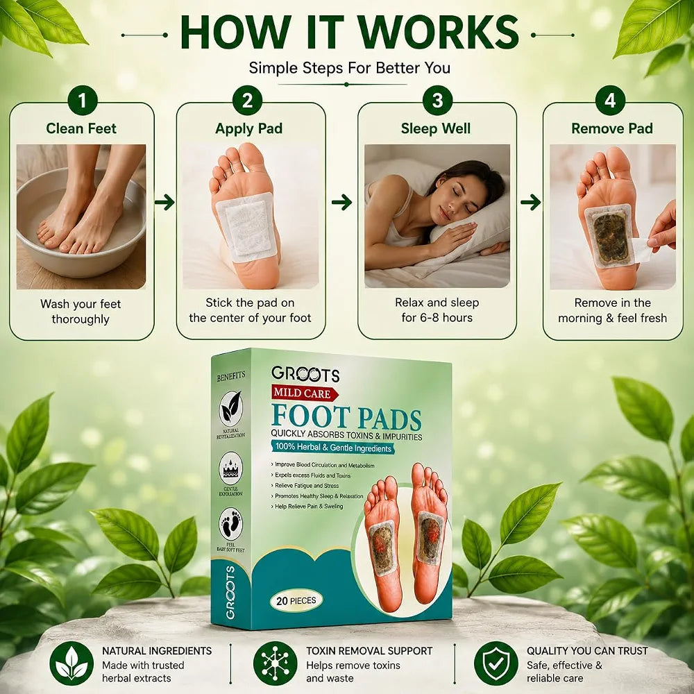 GROOTS Premium Foot pads, Foot Patches Stress Relief Patch Solution, Toxin Remover cleansing , Pain Relief ,Weight Loss Sleep Patch for Detoxification, For Men & Women  
