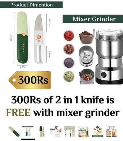 Portable Electric Mixer Grinder – FREE 2-in-1 Knife & Peeler