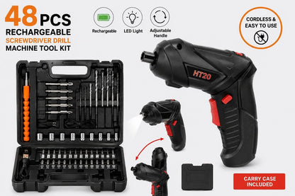 🔧 48 Pcs Rechargeable Cordless Screwdriver Drill Machine Tool Kit